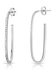 Sterling Silver Oval Diamond-Cut Hoop Earrings