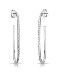 Sterling Silver Oval Diamond-Cut Hoop Earrings