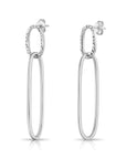 Sterling Silver Oval Diamond-Cut Hoop Drop Earrings