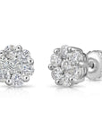 14K White Gold Natural Diamond Cluster Studs, Screwback