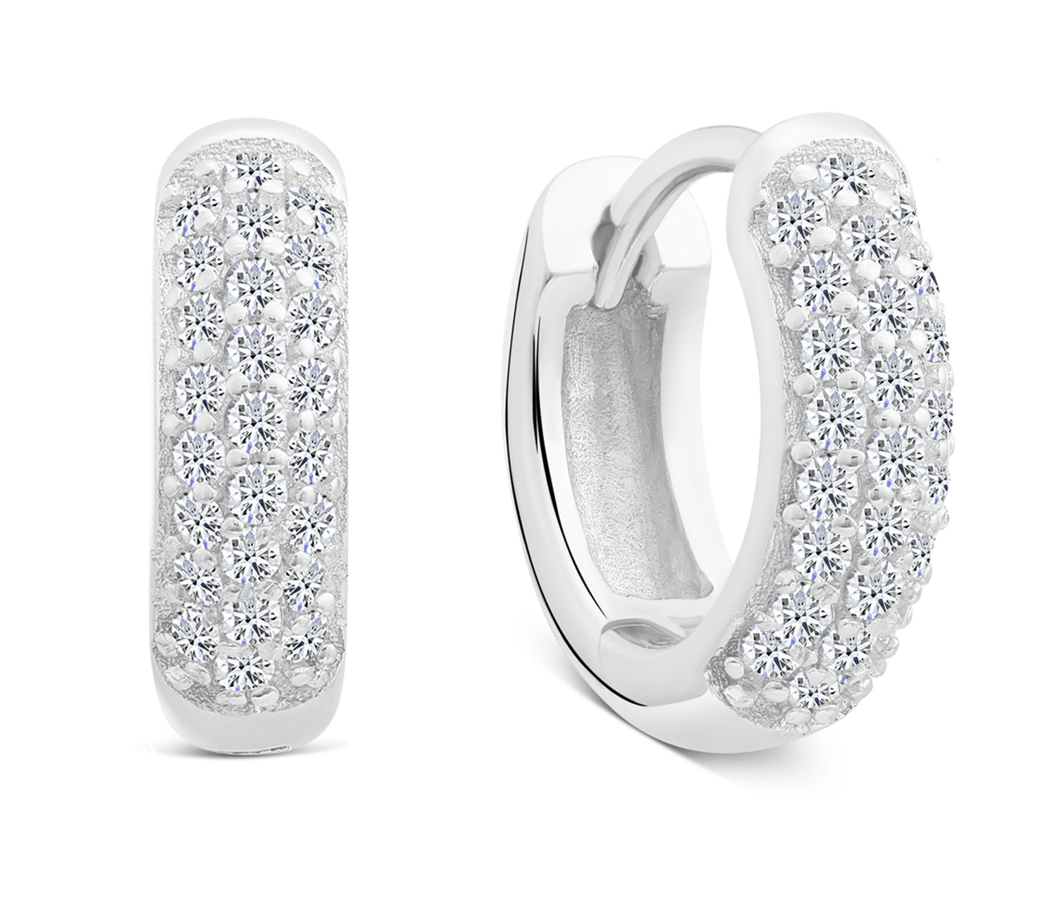 Sterling Silver Multi-Row CZ Huggie Earrings
