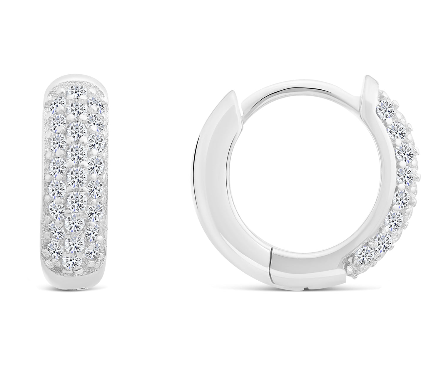 Sterling Silver Multi-Row CZ Huggie Earrings