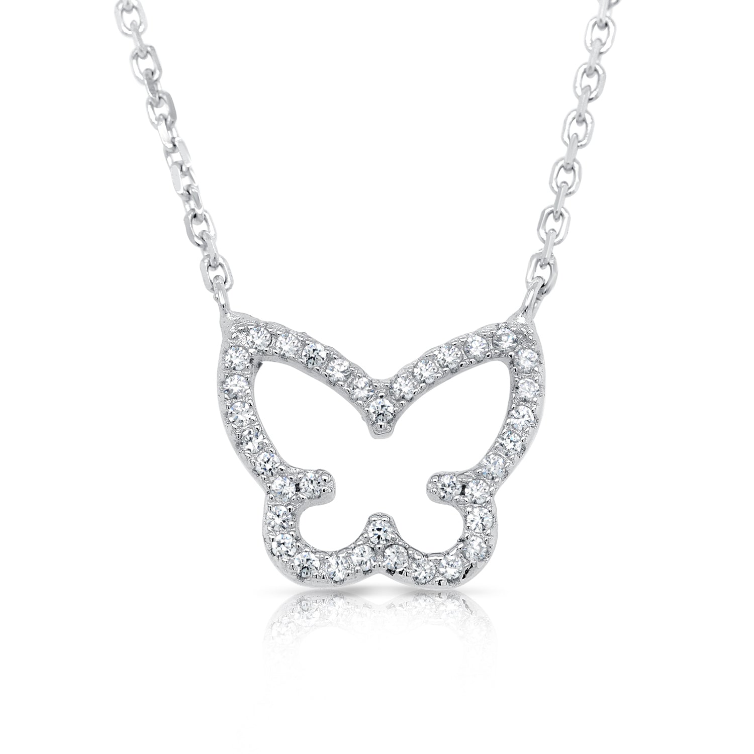 Sterling Silver CZ Butterfly Pendant Necklace