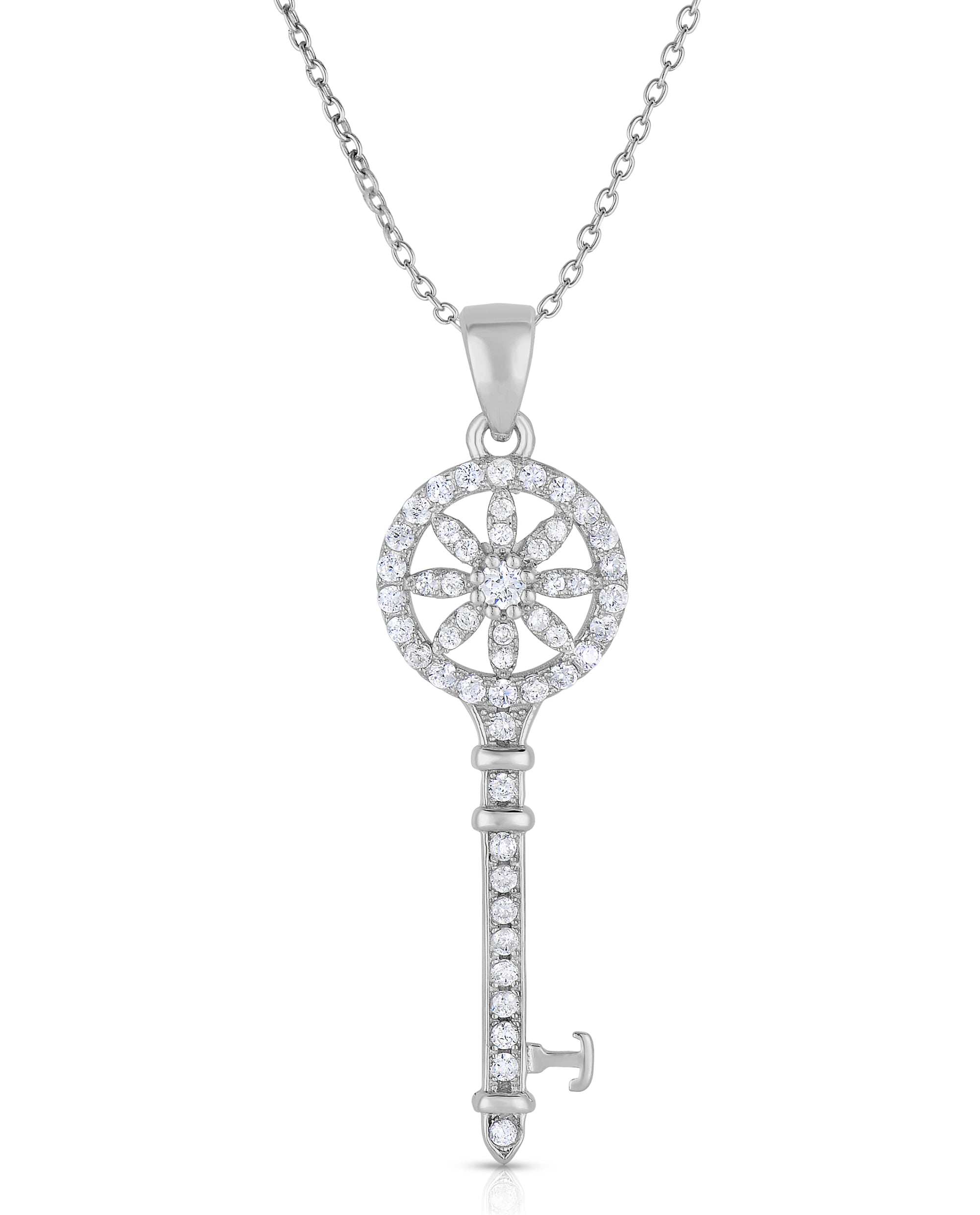 Sterling Silver Key Necklace, Round Top Key Necklace, Adjustable 16&quot;-18&quot; Cable Charm Necklace