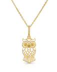 14K Yellow Gold Owl Pendant Necklace