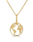 14K Yellow Gold World Map Pendant Necklace