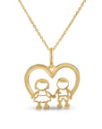 14K Yellow Gold Boy & Girl Heart Pendant Necklace
