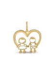14K Yellow Gold Boy & Girl Heart Pendant Necklace