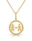 14K Yellow Gold Boy & Girl Heart Pendant Necklace