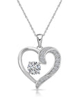 Sterling Silver Open Heart Solitaire CZ Pendant Necklace