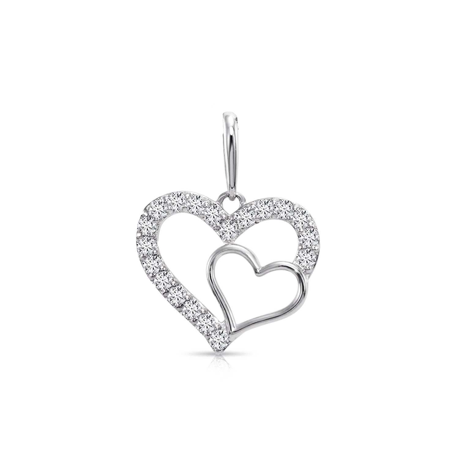 14K White Gold Lab Diamond Open Heart Pendant Necklace, 0.17ctw