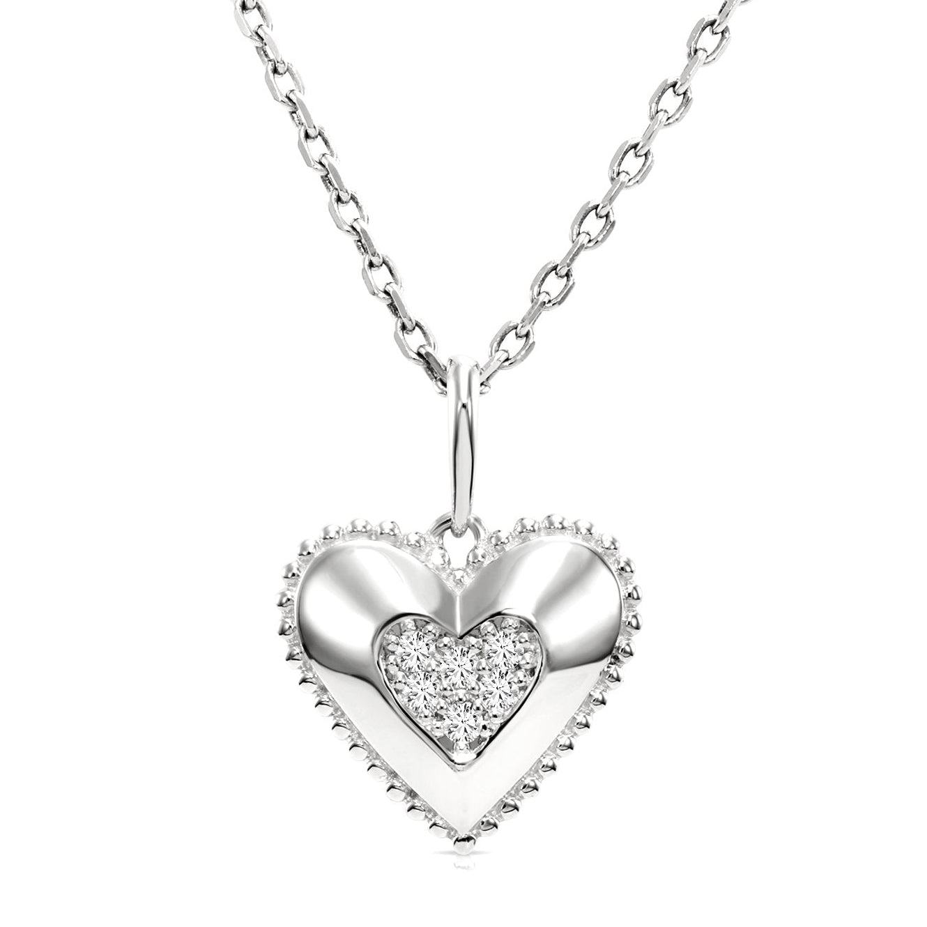 14K White Gold Lab Diamond Heart Pendant Necklace, 0.15ctw