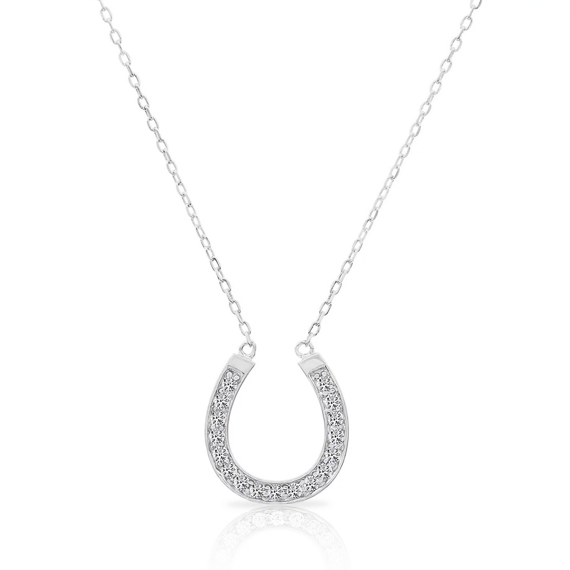Sterling Silver Horseshoe CZ Pendant Charm Necklace