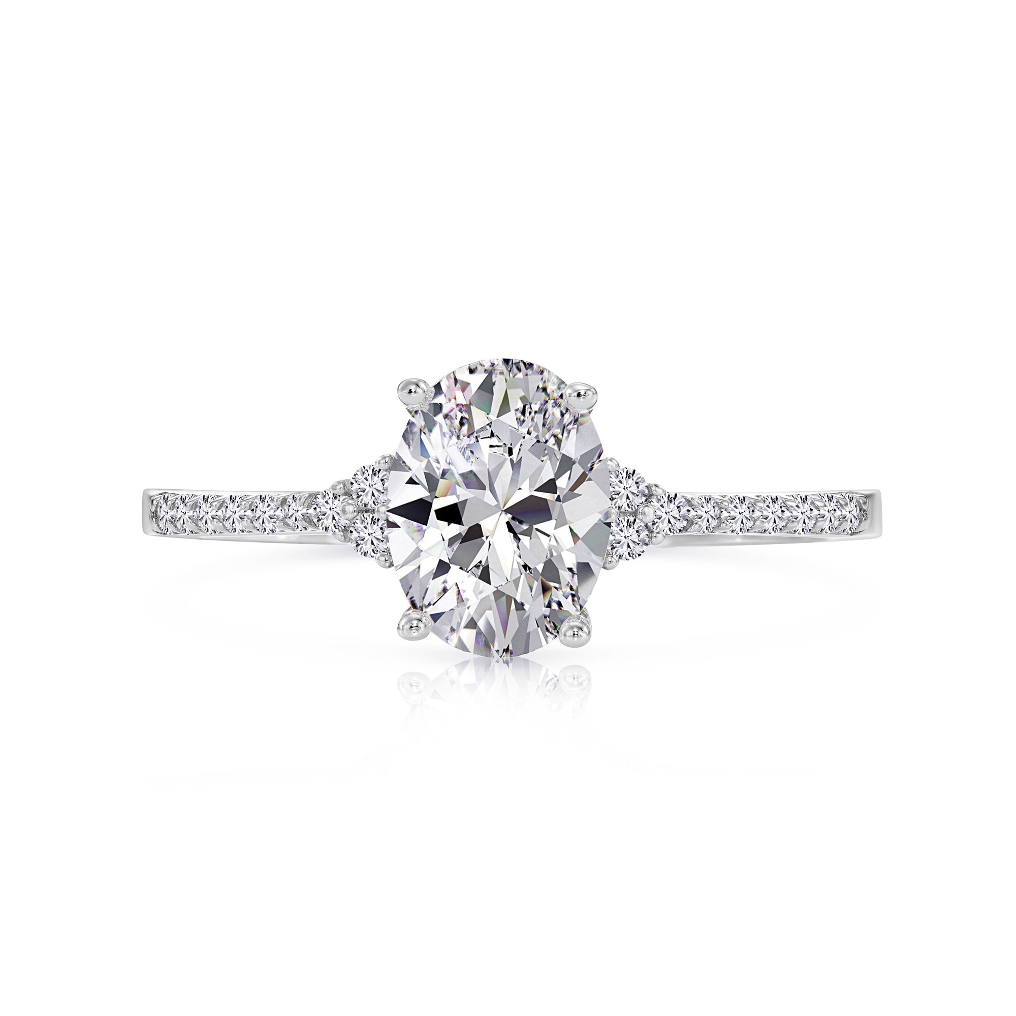 14K White Gold Oval-Shaped Solitaire 1.5 Carat Engagement Ring With Side Stones