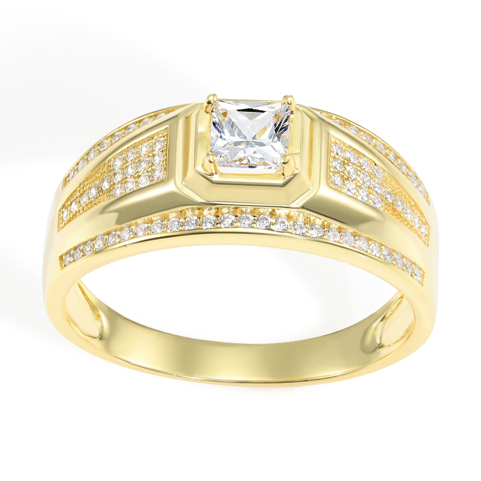 Solid 925 Sterling Silver Solitaire Princess-Cut Square Pave
