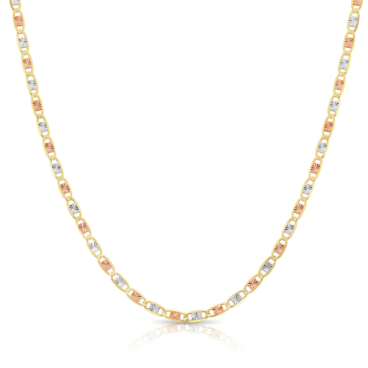 14K Solid Yellow Gold Tri-Color Valentino Link Necklace 2.5mm-3.5mm, 16"-20" available by TILO Jewelry