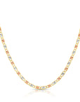 14K Solid Yellow Gold Tri-Color Valentino Link Chain Necklace 2.5mm-3.5mm, 16"-20"