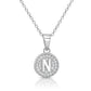 925 Sterling Silver CZ Initial Round Pendant Necklace (Letters A-Z) 16" 18"