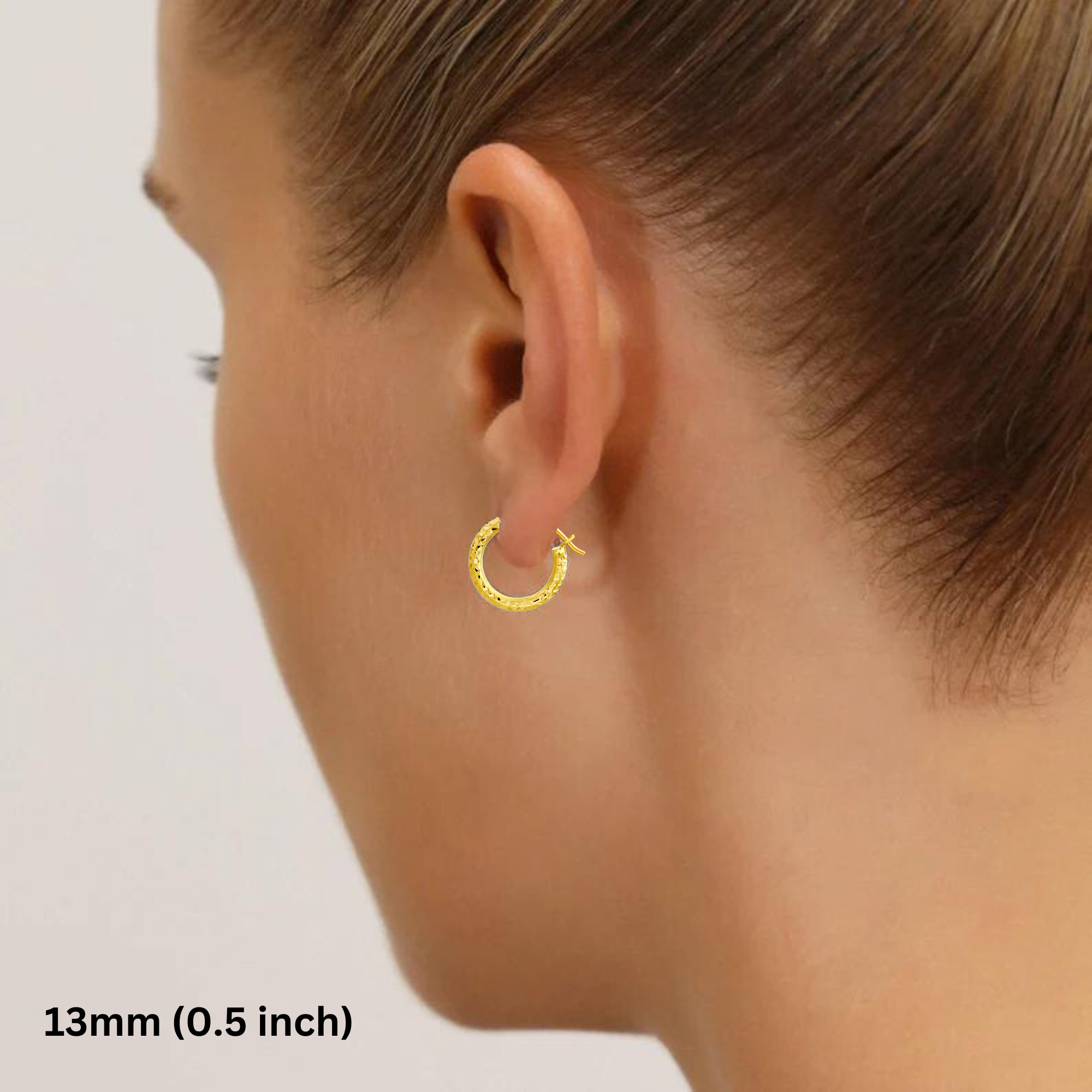 14K Gold Fancy Diamond-Cut Hoop Earrings, Available in Yellow or White Gold