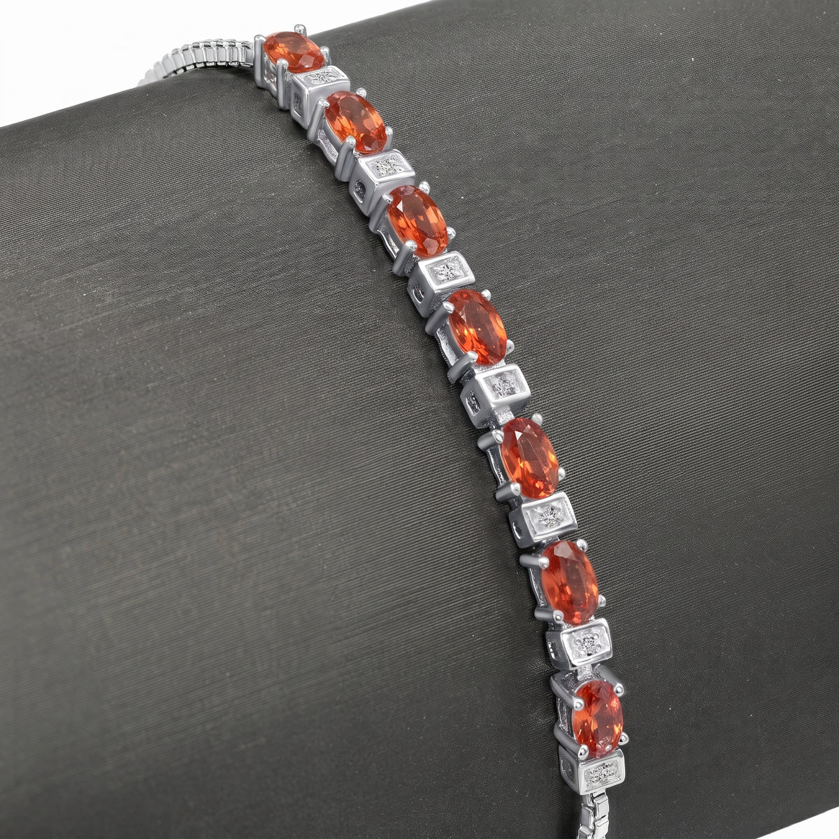Sterling Silver Garnet CZ Gemstone Bracelet