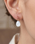 14K Gold Natural Red Garnet, With Mother Of Pearl Drop Earrings