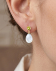 14K Gold Natural Peridot With Mother Of Pearl Drop Earrings