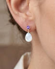 14K Gold Natural Purple Amethyst, With Mother Of Pearl Drop Earrings
