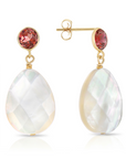14K Gold Natural Red Garnet, With Mother Of Pearl Drop Earrings