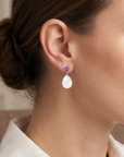 14K Gold Natural Purple Amethyst, With Mother Of Pearl Drop Earrings
