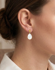 14K Gold Natural Citrine With Mother Of Pearl Drop Earrings