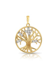 14K Yellow Gold Lab Diamond Tree Of Life Pendant Necklace, 0.10ctw