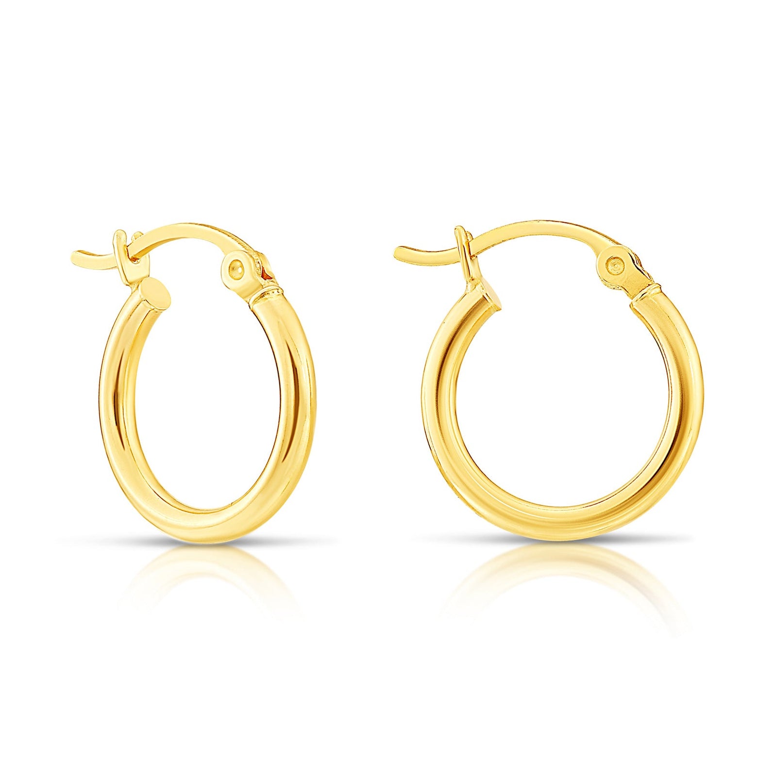 14K Yellow Gold Round Hoop Earrings, 2mm Thin
