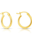 14K Yellow Gold Round Hoop Earrings, 2mm Thin