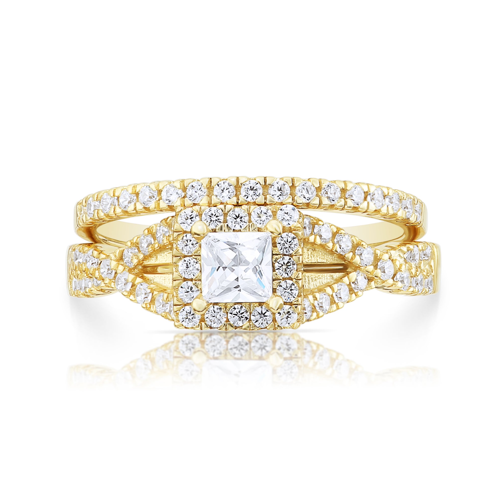 Women's Rose Tone Over Solid Sterling Silver Princess Cut Bridal Set Engagement Wedding Ring Bands Cubic Zirconia