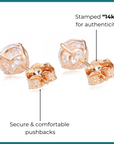 14k Rose Gold Zirconia Solitaire Stud Earrings, Push Post