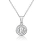 925 Sterling Silver CZ Initial Round Pendant Necklace (Letters A-Z) 16" 18"