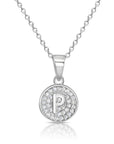 CZ Initial Round Charm Necklace (Letters A-Z) 16" 18" in Sterling Silver