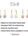 14k Yellow Gold Freshwater Pearl Dangle Earrings