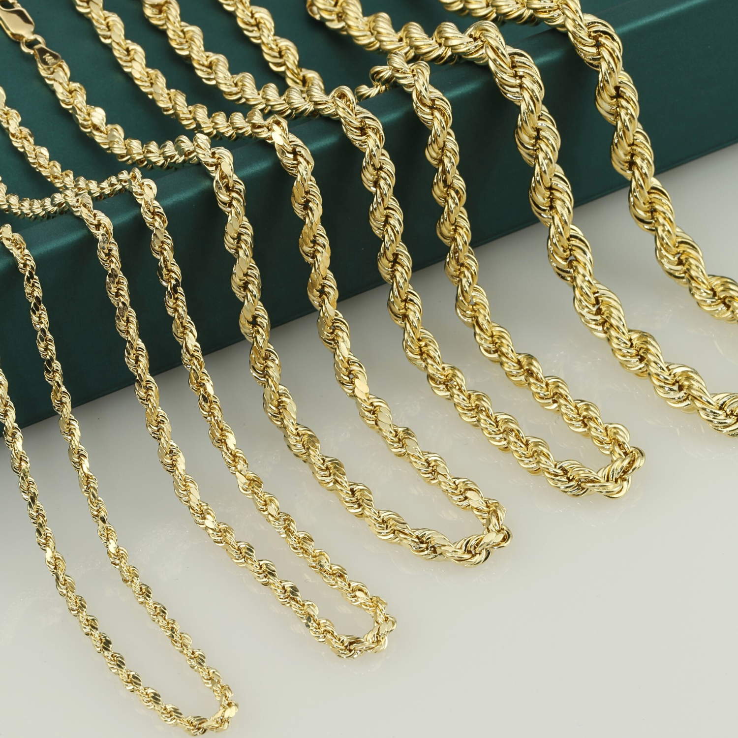 10K Yellow Gold Rope Chains, Solid 10K Gold Necklace With 10K Yellow Gold Rope Chains, Solid 10K Gold Necklace With