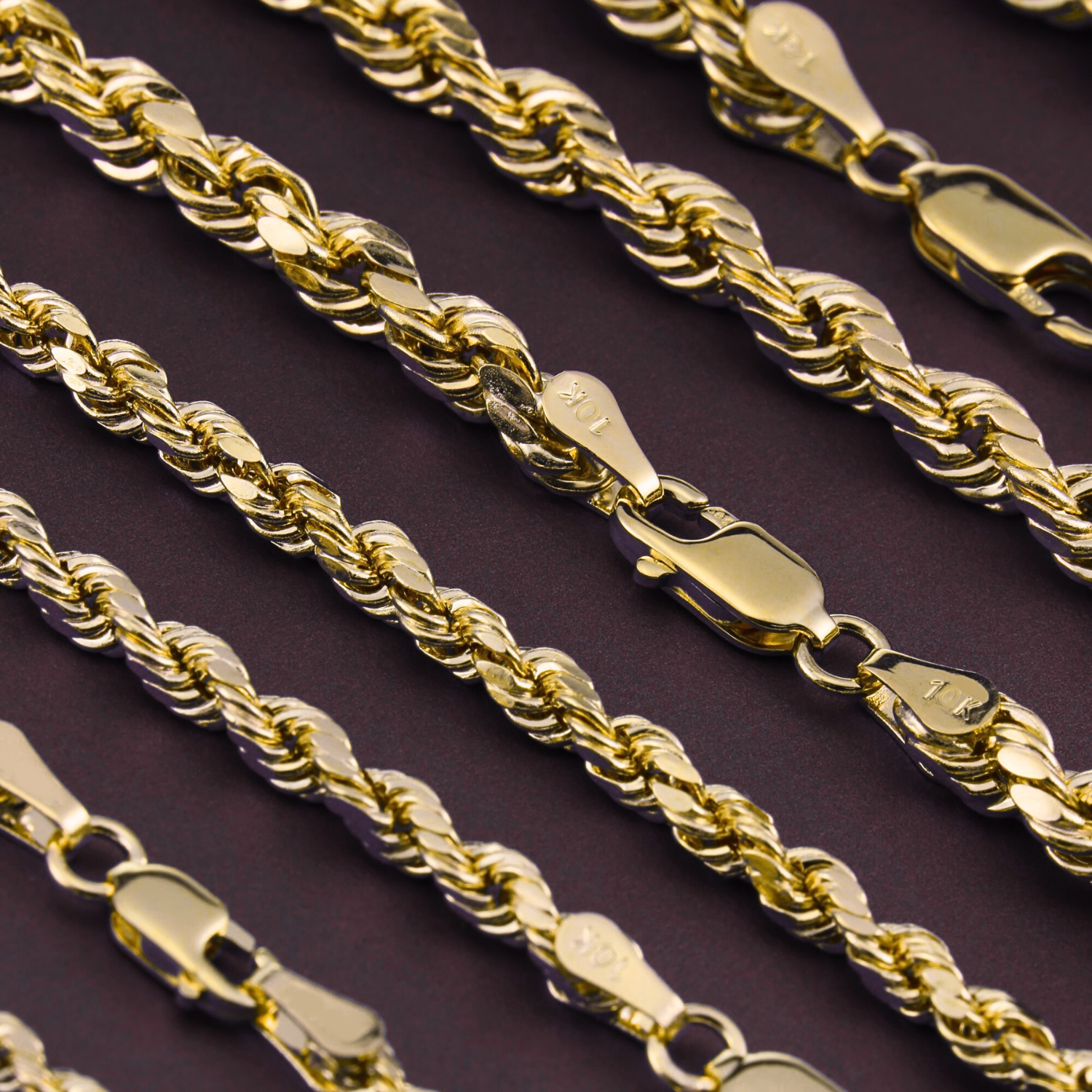 10K Yellow Gold Rope Chains, Solid 10K Gold Necklace With Secure 10K Yellow Gold Rope Chains, Solid 10K Gold Necklace With Secure