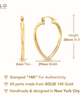 14k Yellow Gold Classic Heart Hoop Earrings, Design 