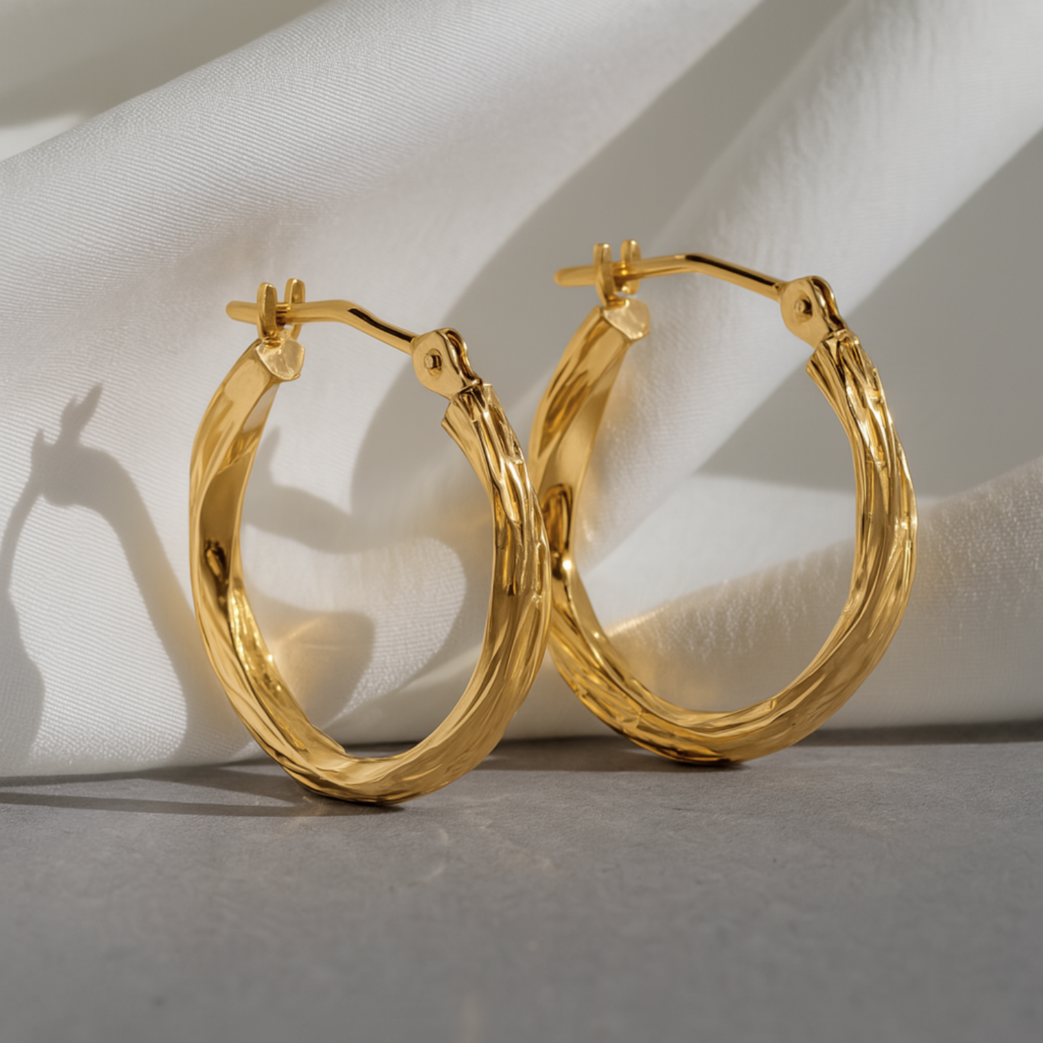 10K Yellow Gold Twisted Diamond-Cut Hoop Earrings