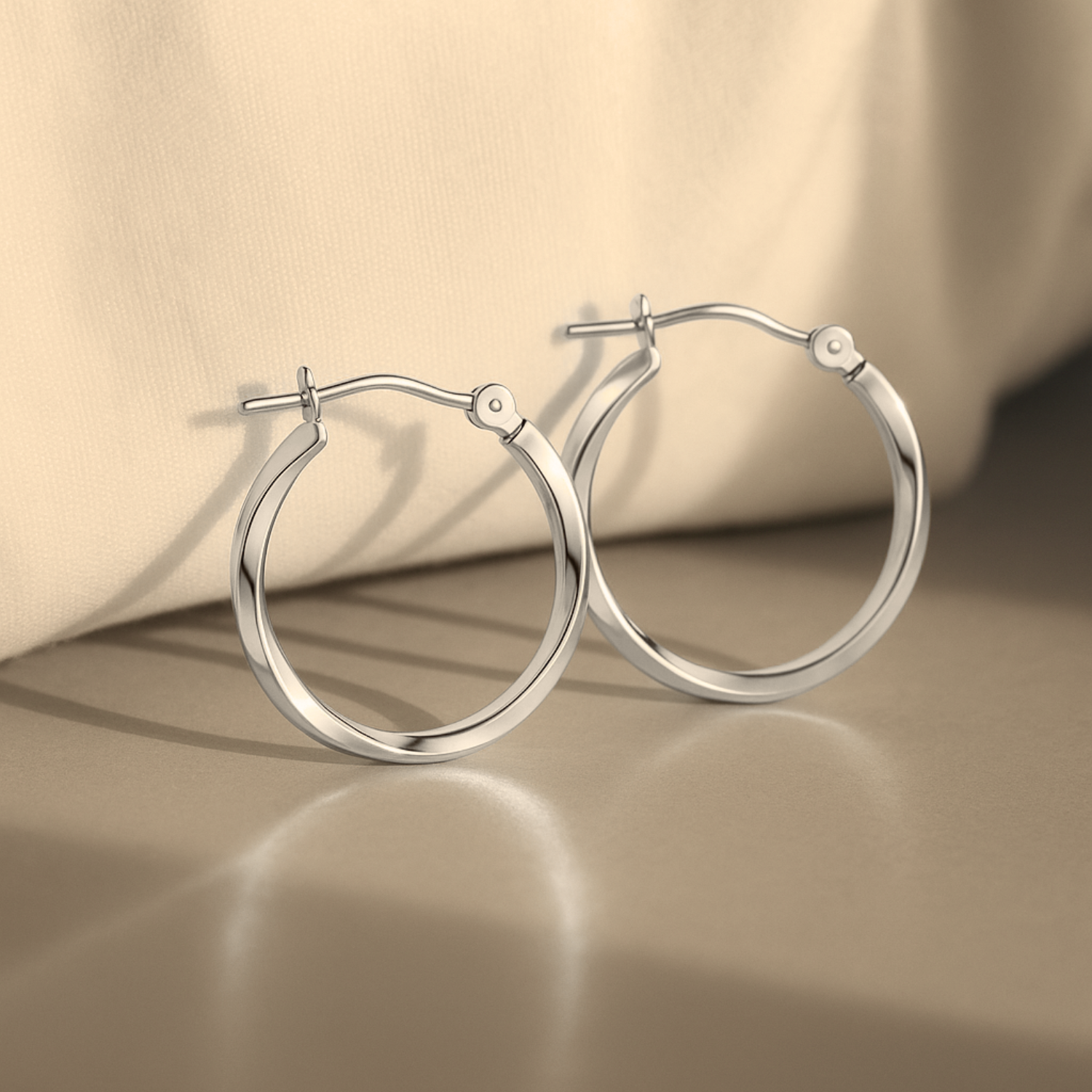 10K White Gold Twisted Classic Hoop Earrings