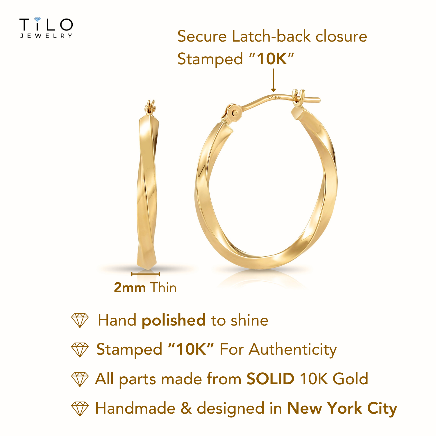 10K Yellow Gold Twisted Classic Hoop Earrings