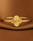 10K Solid Yellow Gold Four Leaf Clover Ring, With Hand Engraved Diamond-Cuts