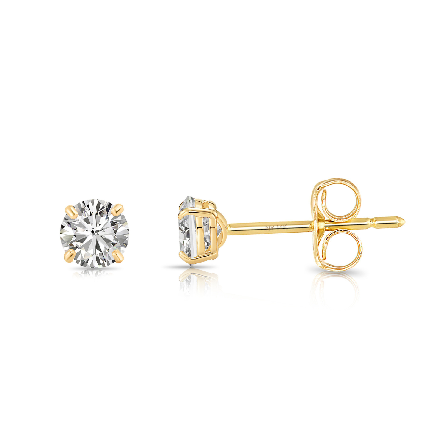 14K Gold Lab Diamond Stud Earrings, CVD Brilliant Solitaire Round Diamond Studs, Pushback