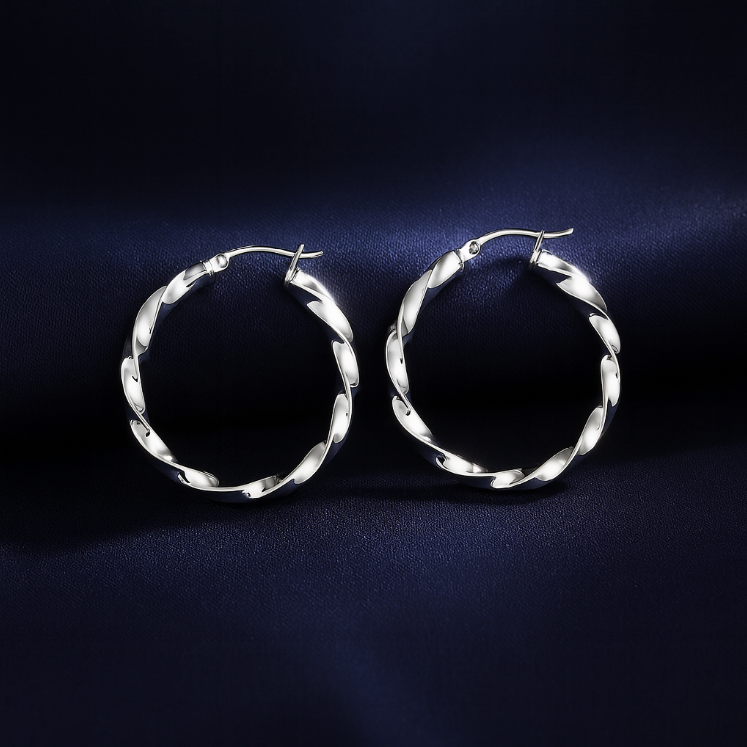 925 Sterling Silver Shiny Twisted Hoop Earrings