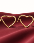 Solid 10K Yellow Gold Diamond-Cut Heart Hoop Earrings, Italian Style Design Hoops