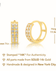 CZ  14K Gold Huggie Earrings, Double Row CZ Hoops