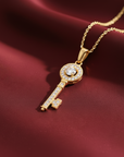 14K Solid Yellow Gold Key Pendant, With 18" Cable Chain Necklace